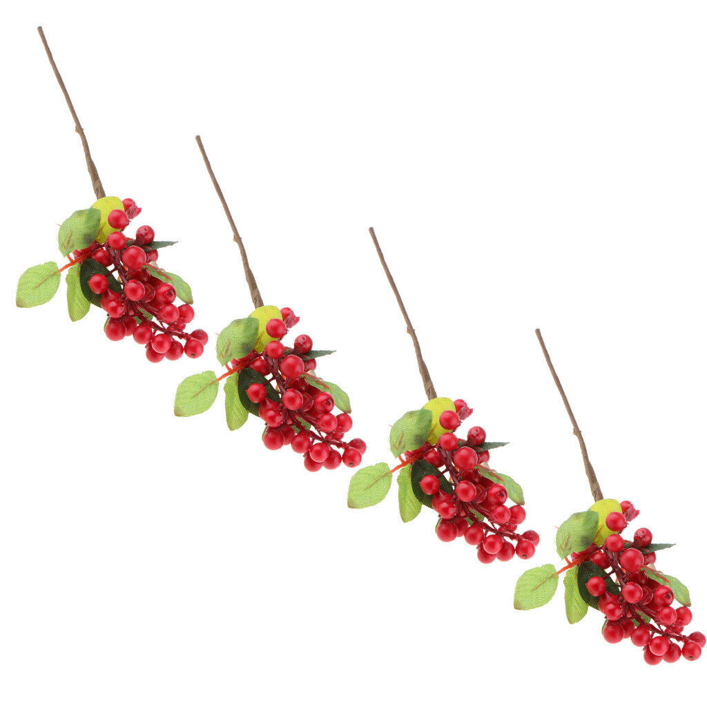 4pcs Artificial Foliage Plants Flower Fruits Blueberries Branches Wedding