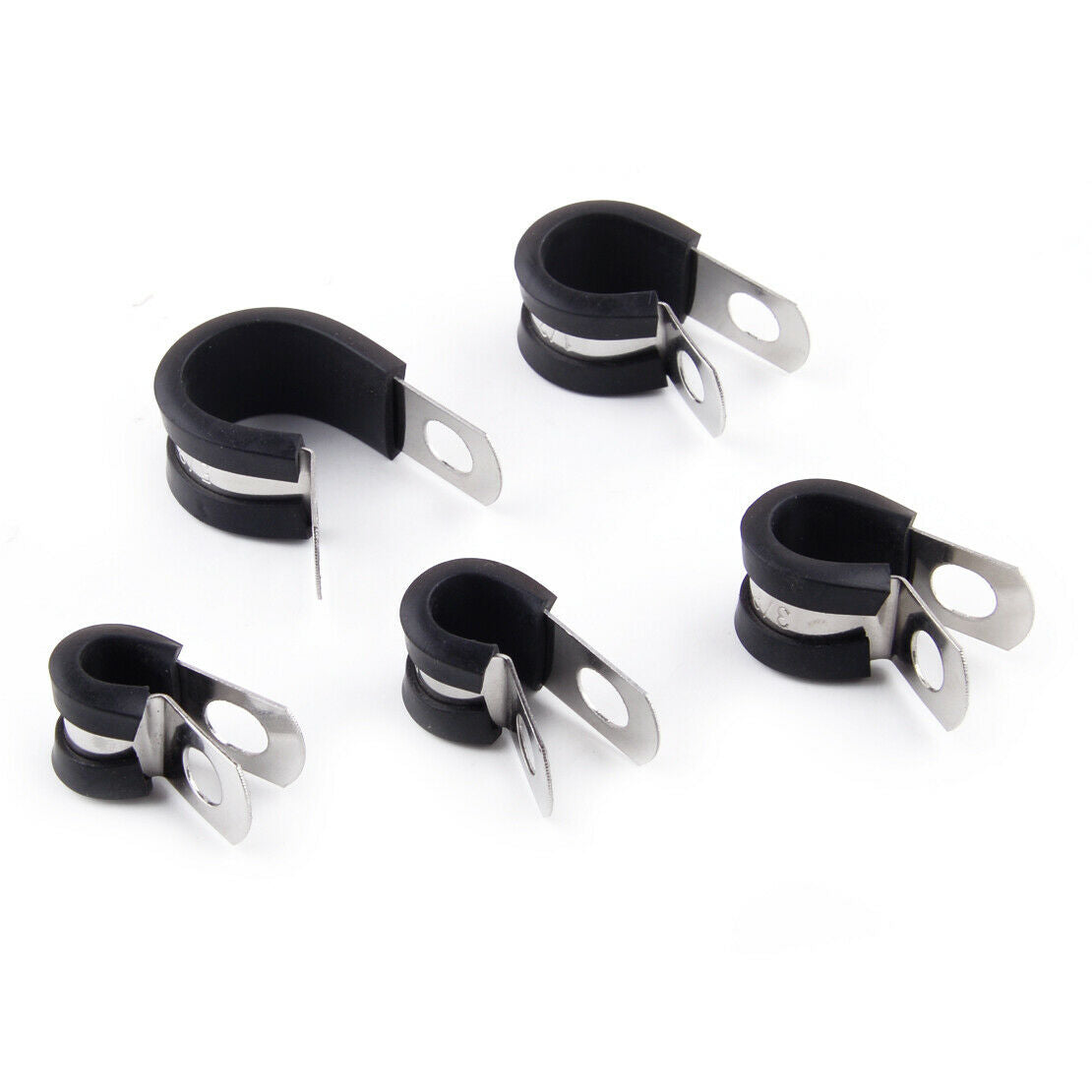 47x Cable Clamps Assortment Kit Stainless Steel Rubber Cushion Pipe Clamps