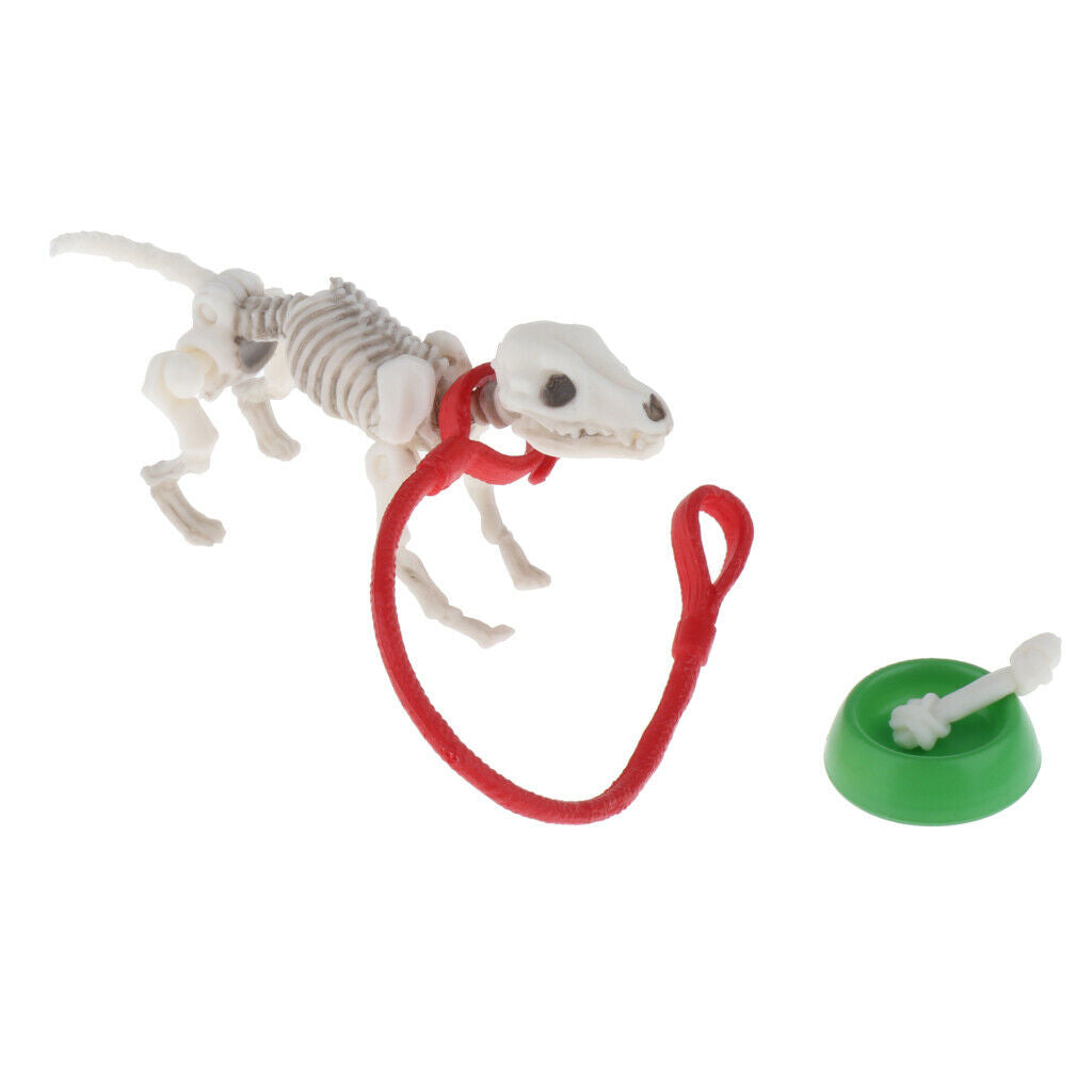 3x Skeleton Dog Play Toys Party Home Decoration Photo with Bowl Bone Playset
