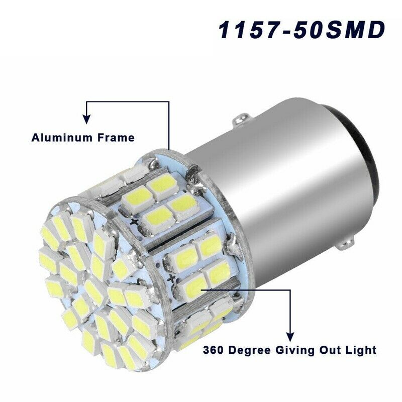 2Pcs 6000K White 1157 50SMD Tail Brake LED Lights Bulb BAY15D 12V S8O6