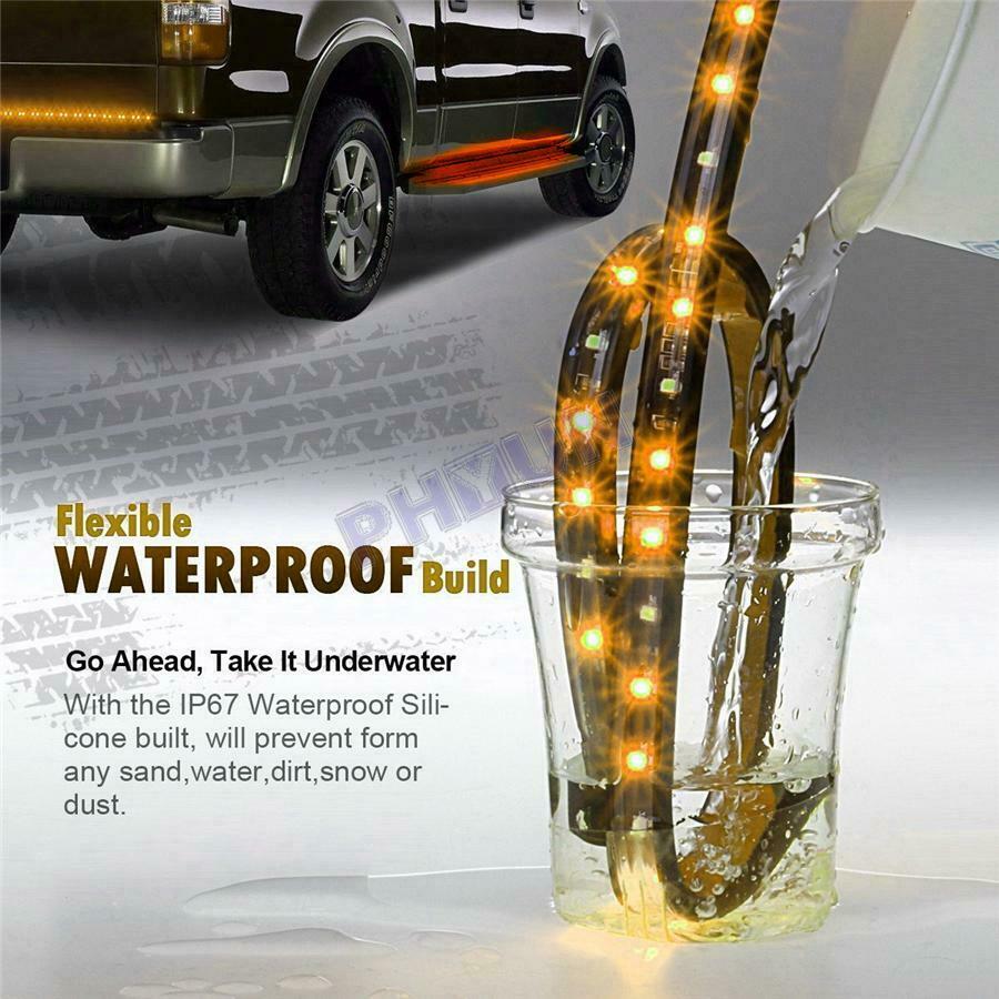 2x 60" White/Amber Running Board Side Step LED Light Strip Turn Signal DRL Bar