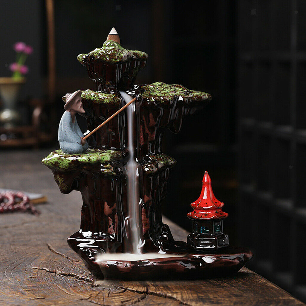 Backflow Incense Holder Ornament + 20 Cones for Home Bedroom Living Room