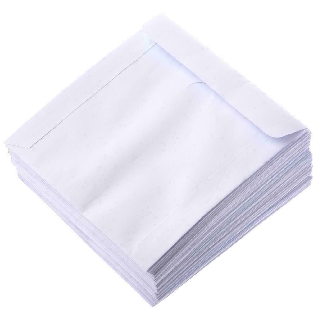 100 White Paper CD DVD Covers Sleeves Case Wallet Envelopes with Windows & Flap