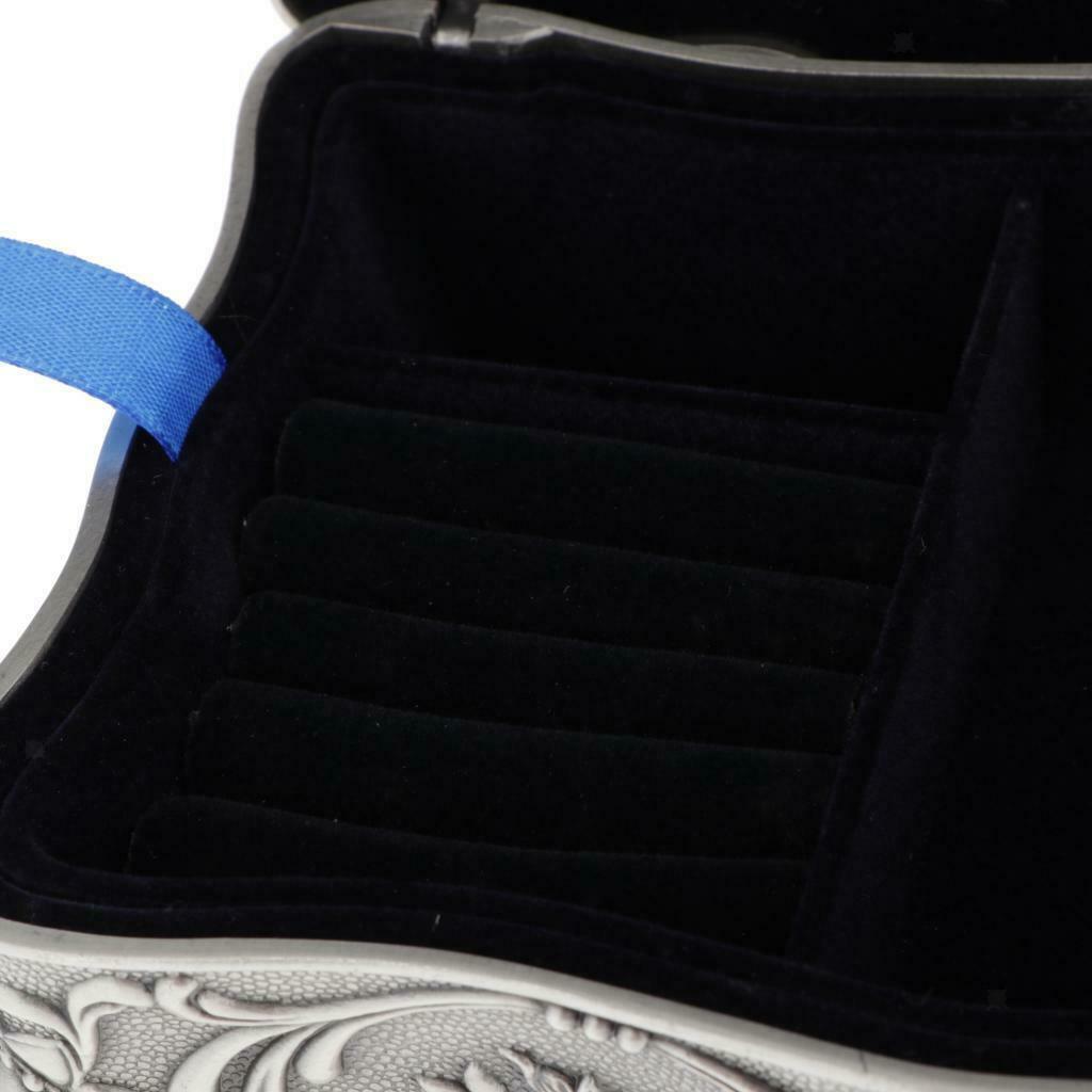Tin Small Rectangle Jewelry Box Floral Engraved Treasure Storage Ring Case