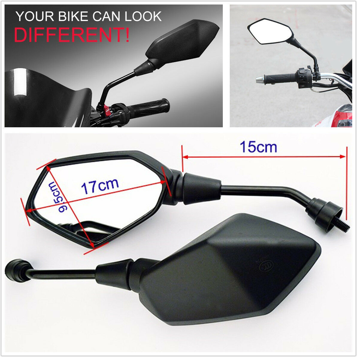 1 Pair Black Hexagon Motorcycle Rearview Side Mirror For Yamaha Kawasaki BMW