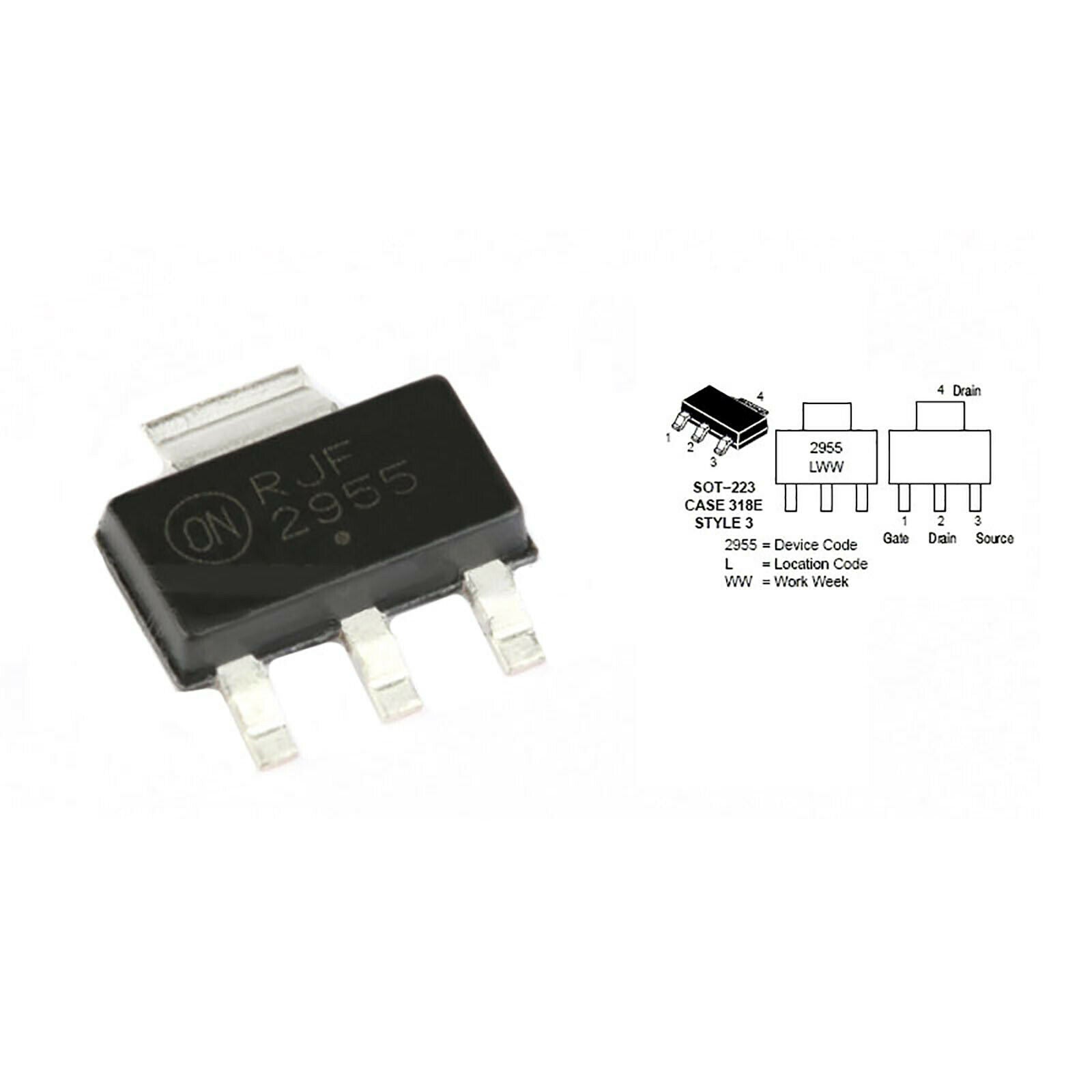 1Pcs NTF2955T1G SOT-223 Transistor -60V -2.6A P-Channel NTF SMD Power MOSFET