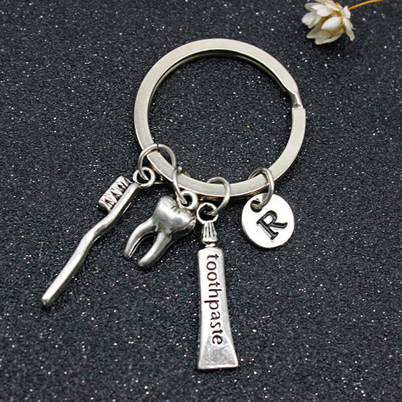 Dentist Key Ring Toothpaste Tooth Toothbrush Dental Hygienist Initial Chai.l8