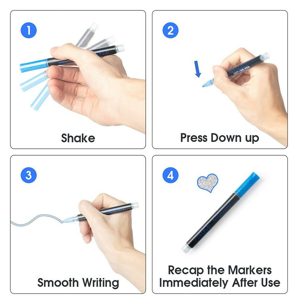 12pack Double Line Marker Pens Writing Drawing Painting Glitter Pens Card Making