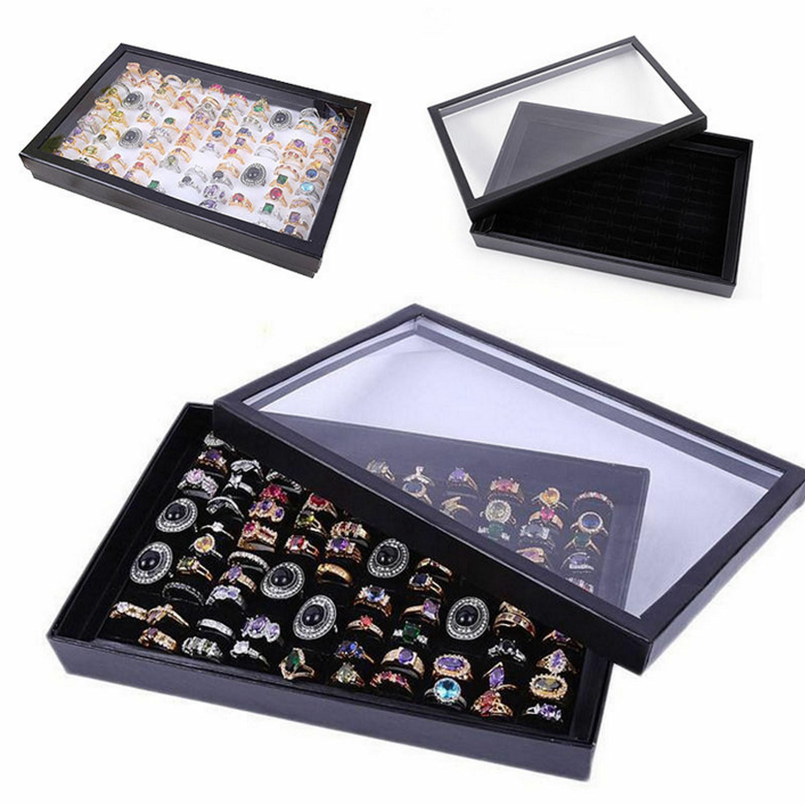100 Ring Women Lady Jewelry Display Storage Box Case Tray Show Organiser Holder~