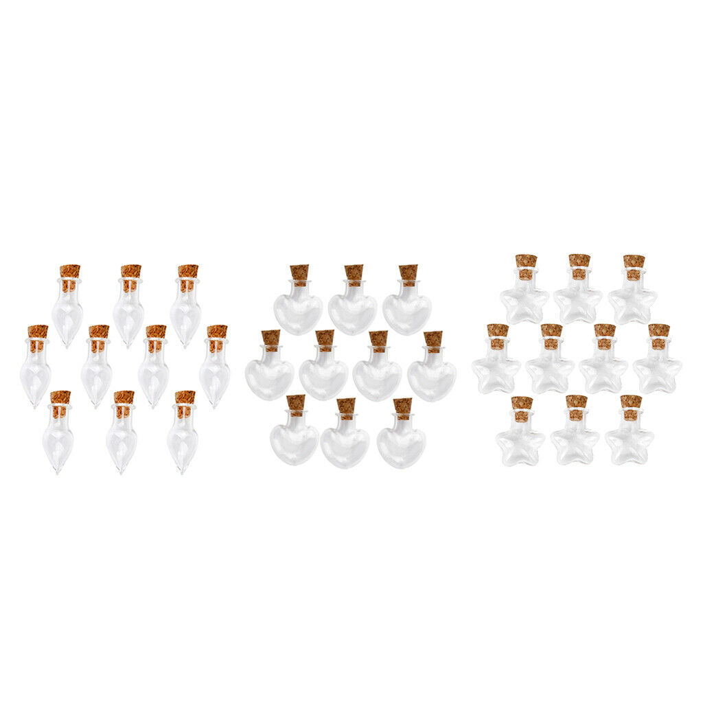 Lot of 30, Mini Glass Empty Bottle Vial Jar with Cork Stopper Pendant DIY