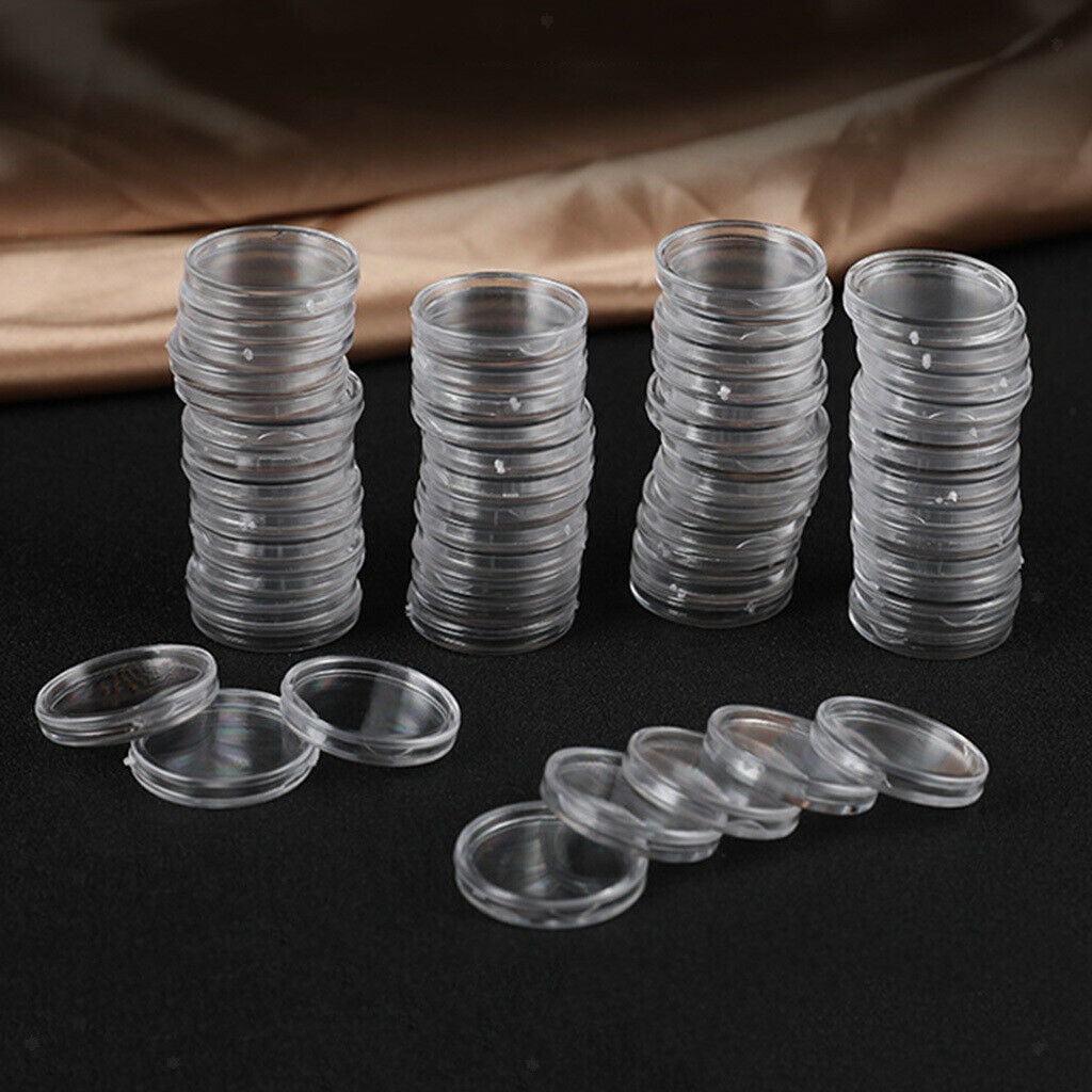 100pc Coin Capsules Round Plastic Coin Holder Case for Coin Collection Supplies,