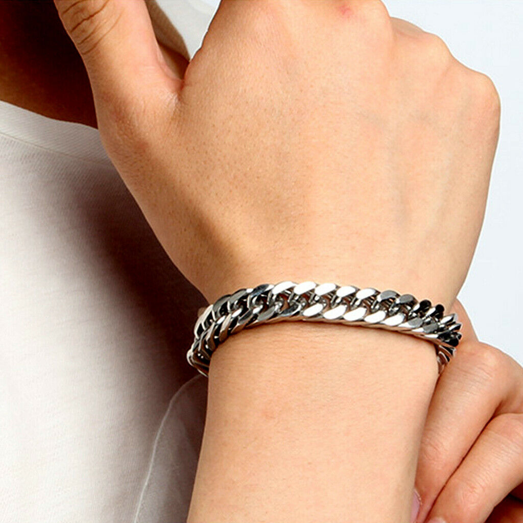 4x Casual Miami Cuban Link Chain Bracelet Teens Hip-Hop Fine Plated Bangle