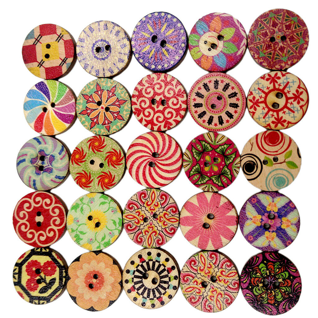150pcs 2 Holes 20mm Mixed Wooden Buttons for Sewing Scrapbooking DIY Crafts