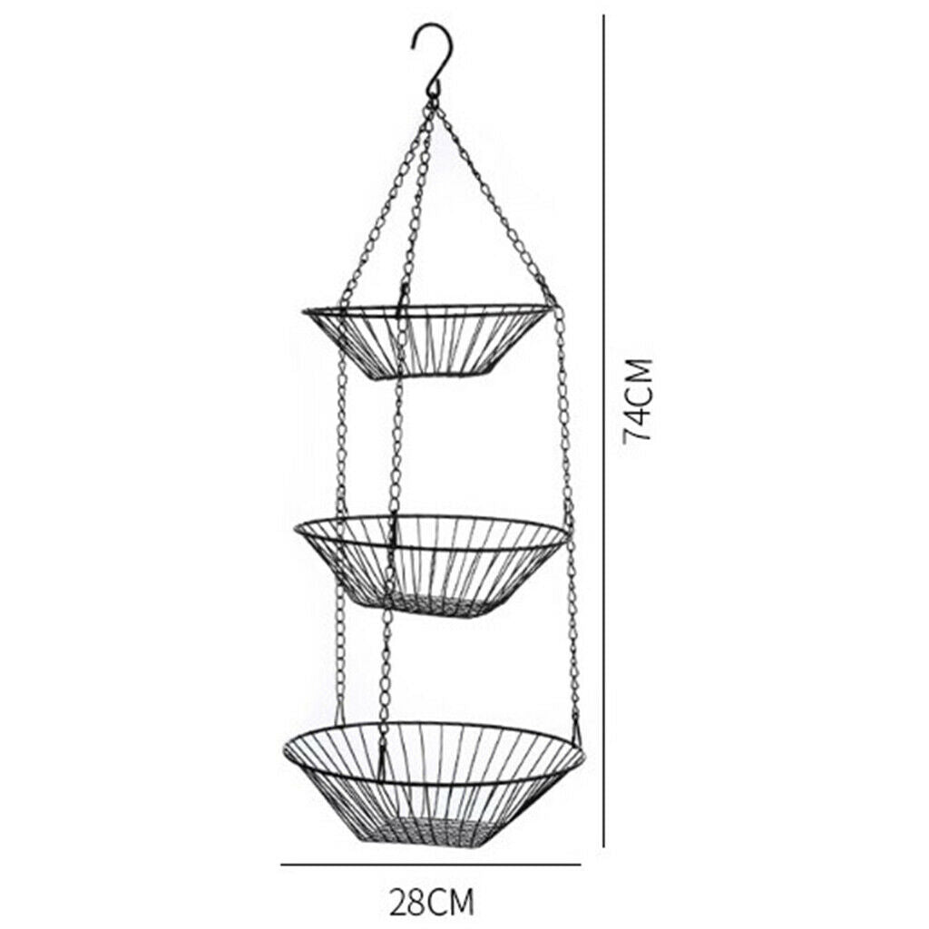 Home 3 Tier Hanging Basket Heavy Duty Storage Basket Bowl Holder