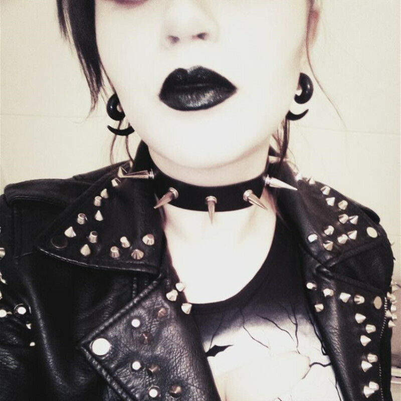 Adjustable Choker Rivet Necklace Leather Harajuku Spikes Gothic Punk Jewelery HN