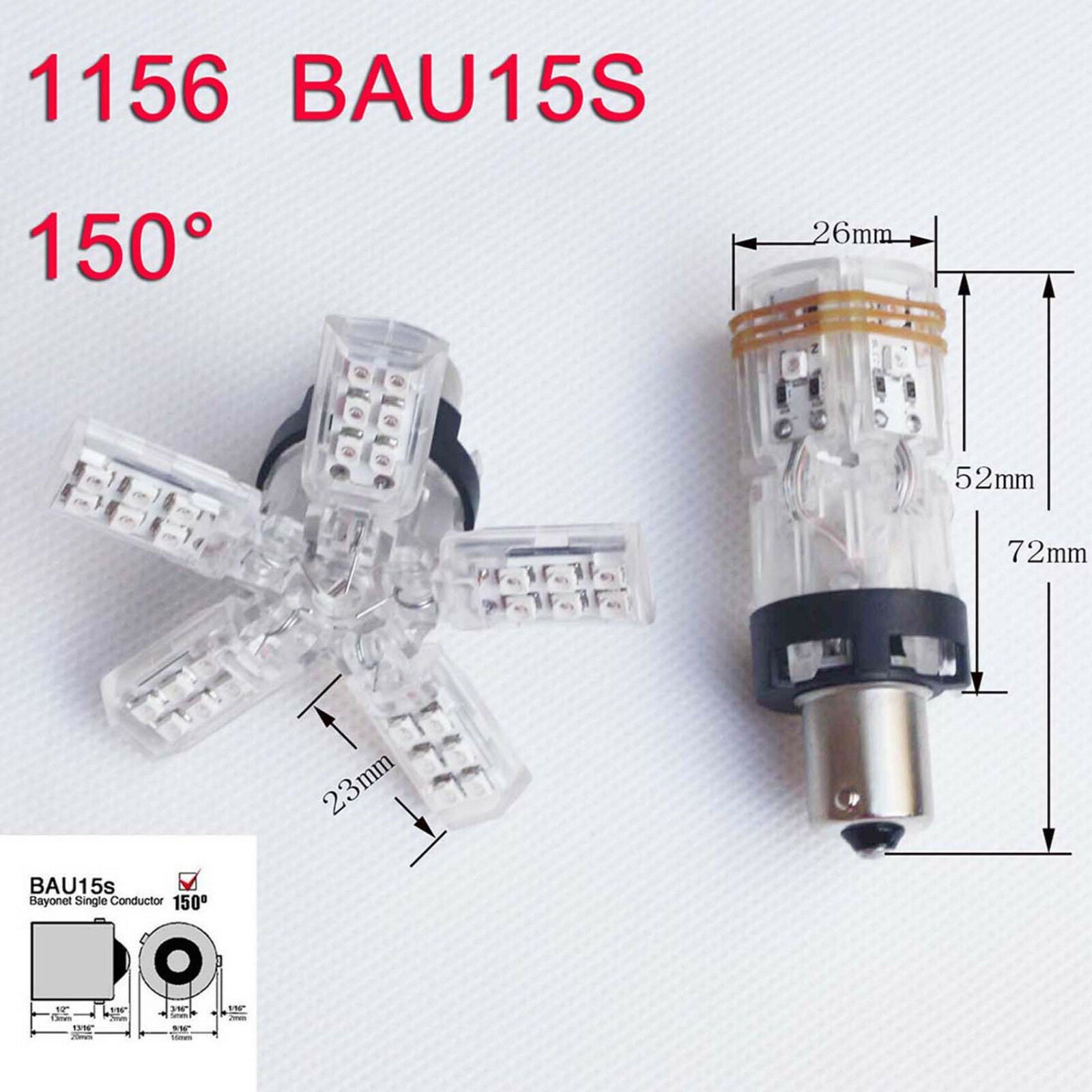 1156 BAU15S PY21W White 6000k LED Spider 5-ARM Tail Reverse Light Bulb Lamp