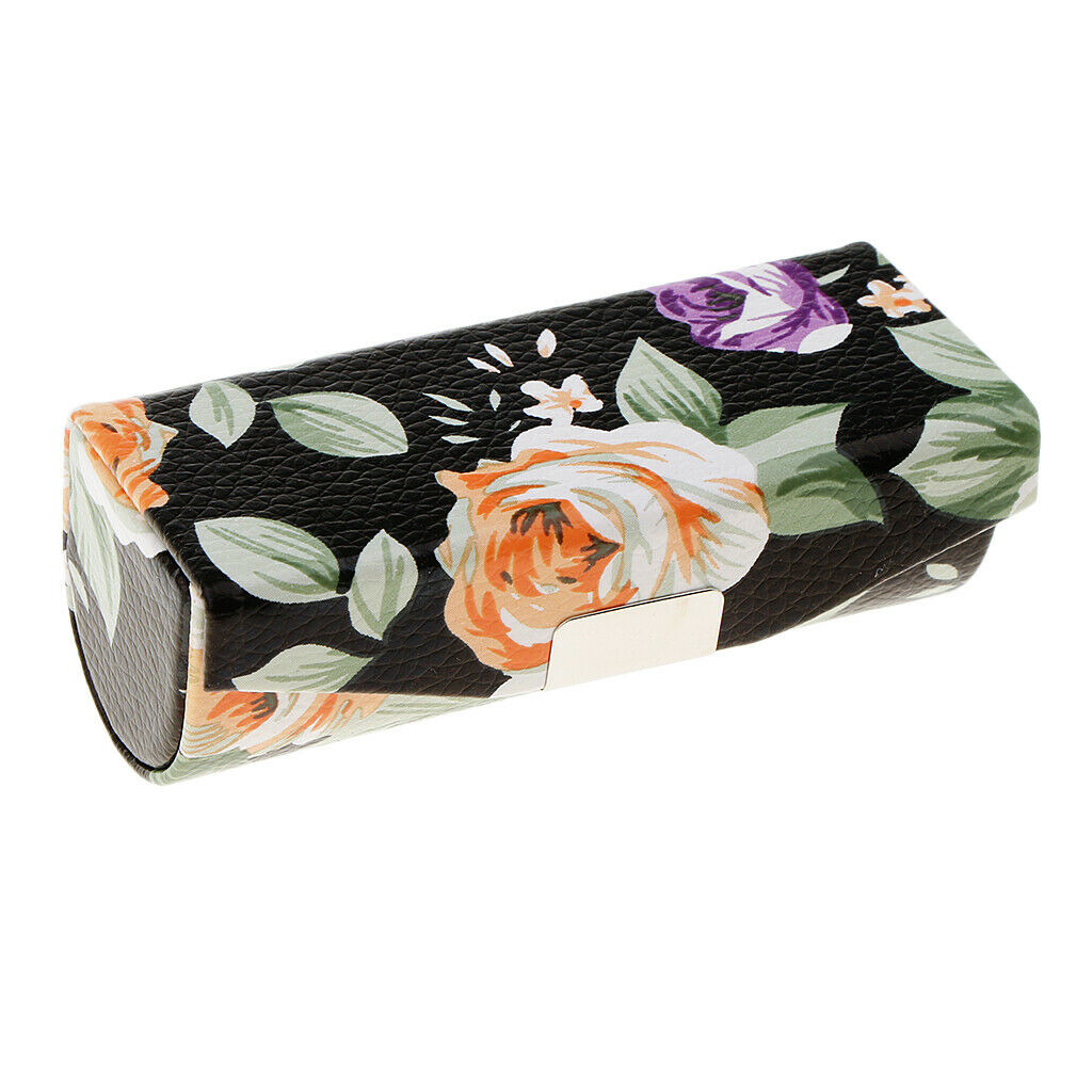 Leather Jewelry Makeup Lipstick Holder Case with Mirror Black