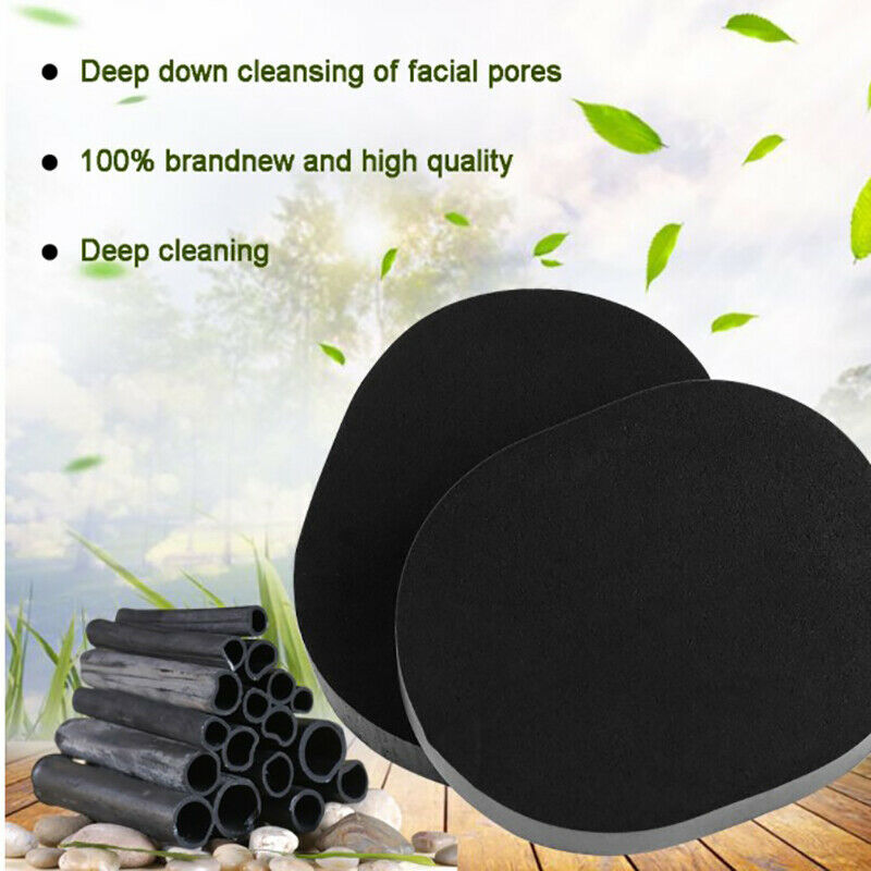 Black Bamboo Charcoal Face Clean Sponge Wood Fiber Face Wash Makeup P Kt