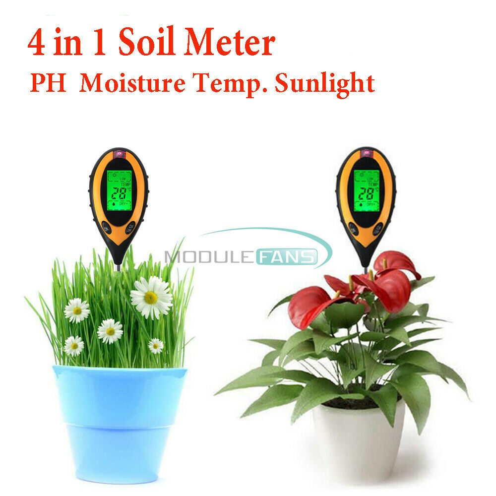 Digital 4 In 1 LCD Soil Moisture Humidity Temperature Sunlight PH Tester Meter