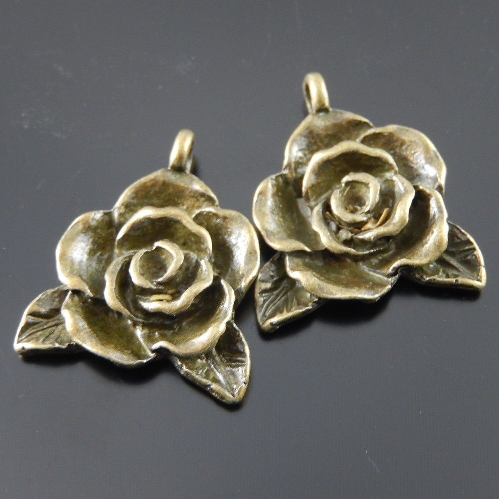 Antiqued Style Bronze Tone Alloy Rose Pendants Charms 20*18*4mm 10PCS