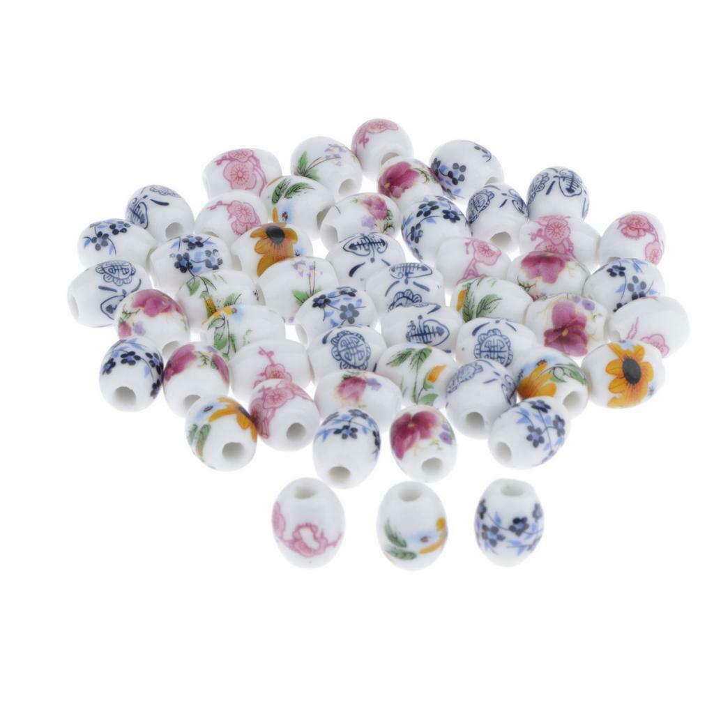 50Pcs 13 x 10mm Oval Shaped Porcelain Ceramic Beads Jewelry Making Supply for