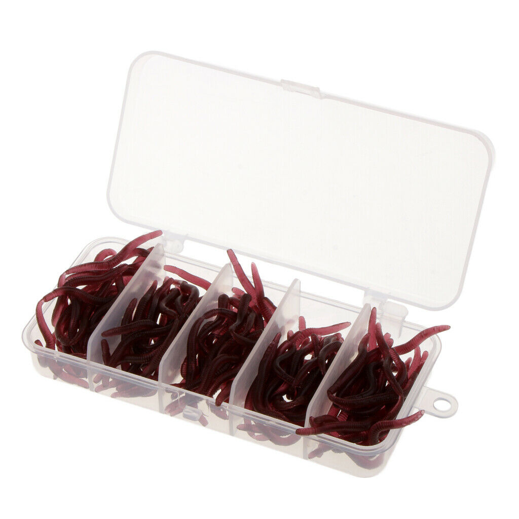 150pcs Artificial Worm Earthworm Maggot Soft Fishing Lure Hook Bait Red