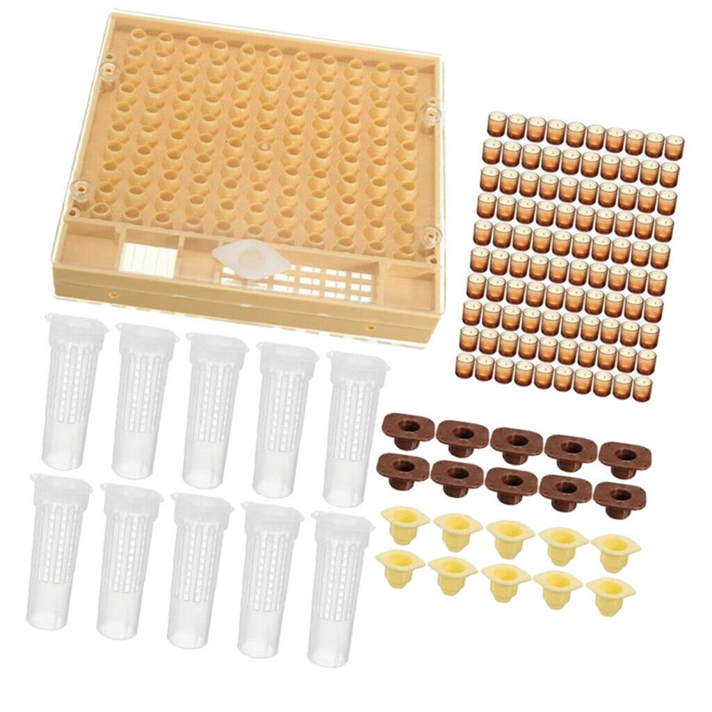 130 Pcs Queen Rearing System Cell Cups Holder Box Cage Beekeeping Tool Kit -
