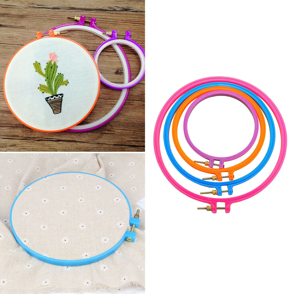 4Pcs Embroidery Hoops Plastic Circle Cross Stitch Hoop  Set For Sewing
