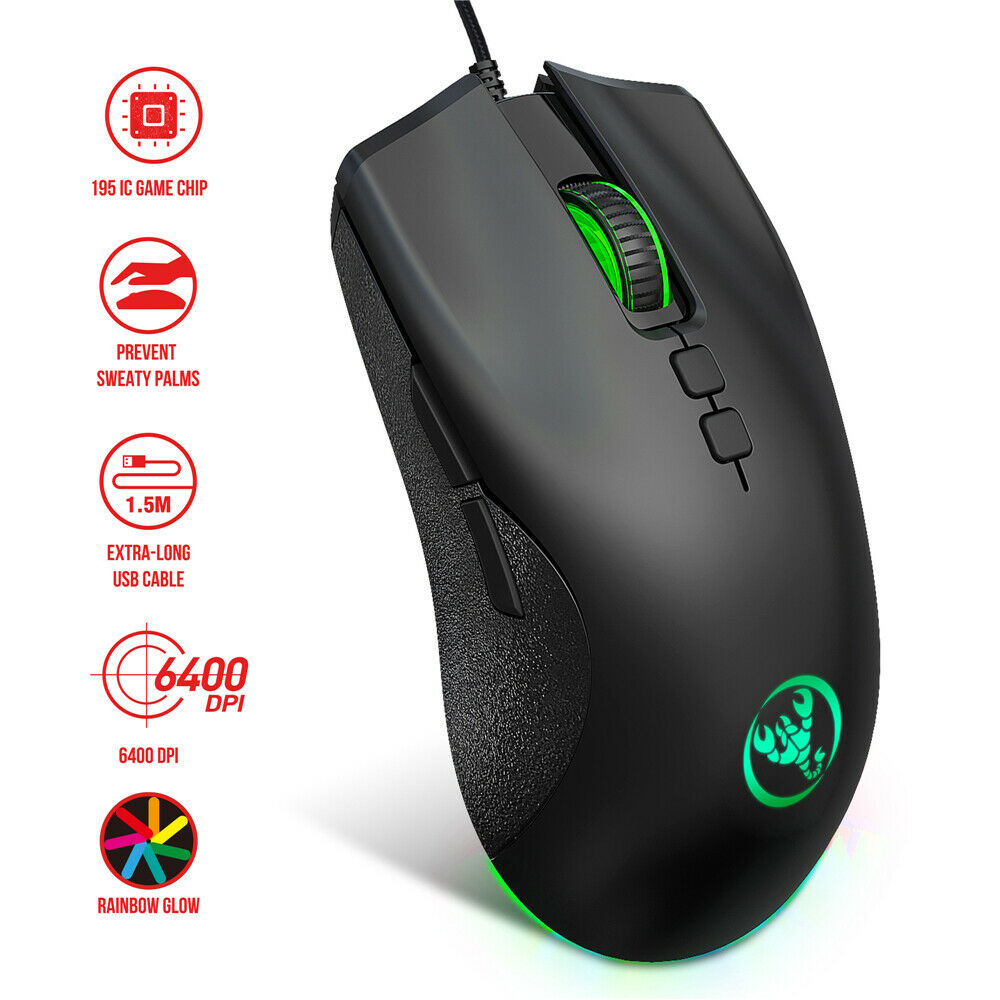 For HXSJ A883 USB Wired Gaming Mouse RGB Gamer Mice Mouses for Desktop Laptop