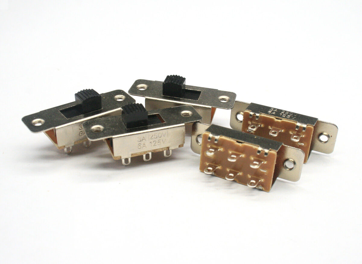 SS-23F19G5 6 Pin DPDT Solder Pin AC Slide Switch On-Off-On 3A250V/6A125V QTY:5