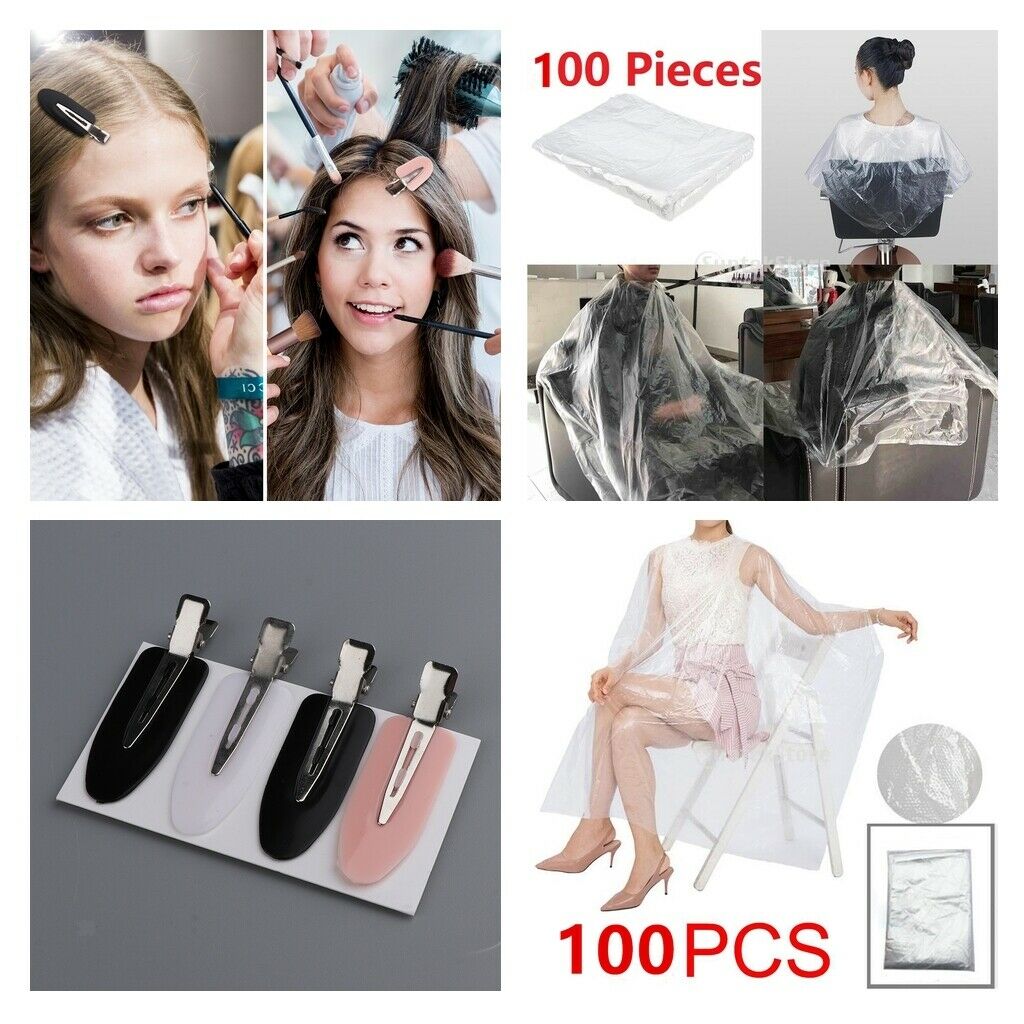 200 Disposable Hair Cutting Cape Unisex Barber Shop Home Capes 4pcs Clips