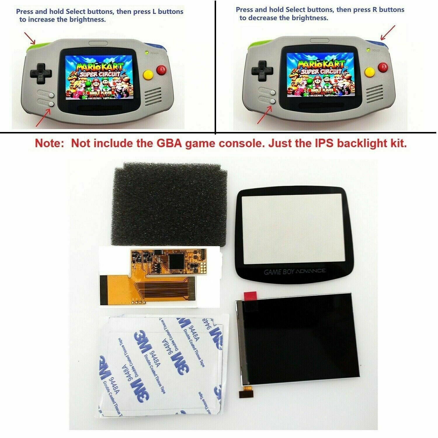 10 Levels High Light V2 IPS Backlight LCD Screen Kit For Game Boy Advance GBA