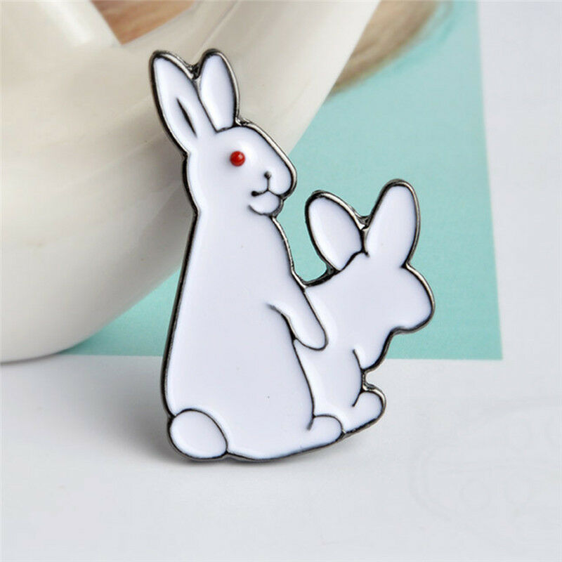 Cartoon Cute Two White Rabbits Evil Brooch Pins Jeans Clothes Jewelry Wom.l8