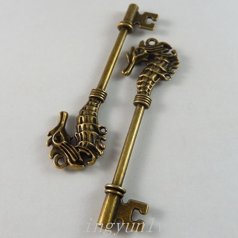 5 pcs Antiqued Bronze Hippocampus Key Shaped Charms Pendant Alloy Crafts