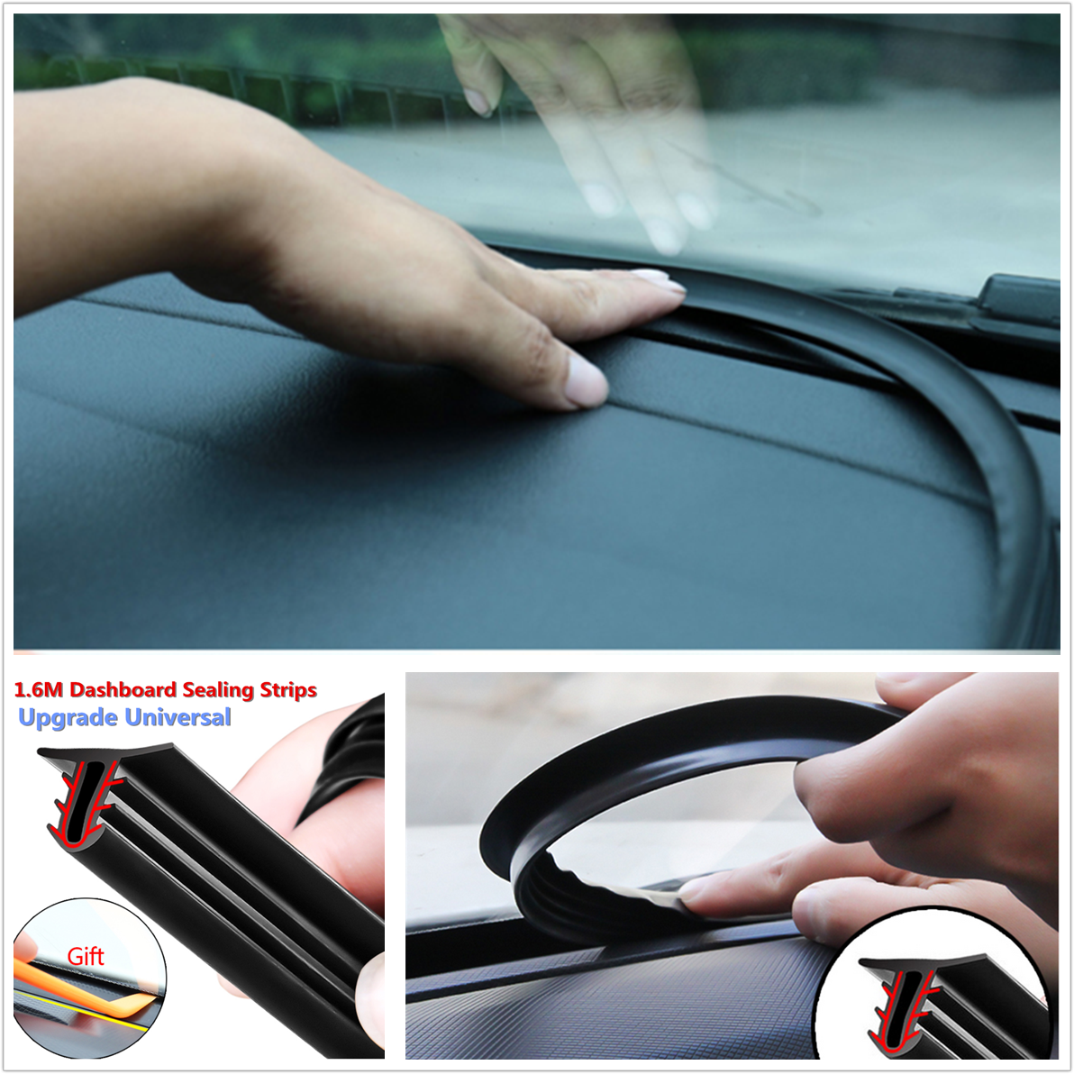 1.6M U Type Rubber Car Dashboard Edges Sealing Strip Noise Insulation Soundproof