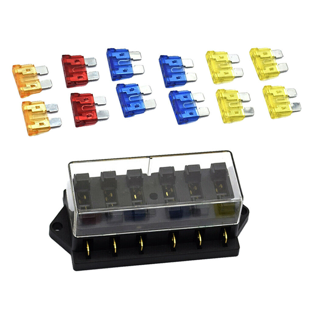 Automotive 6-Way Blade Fuse Box Block w/ LED Light for Vehicle SUV Mini