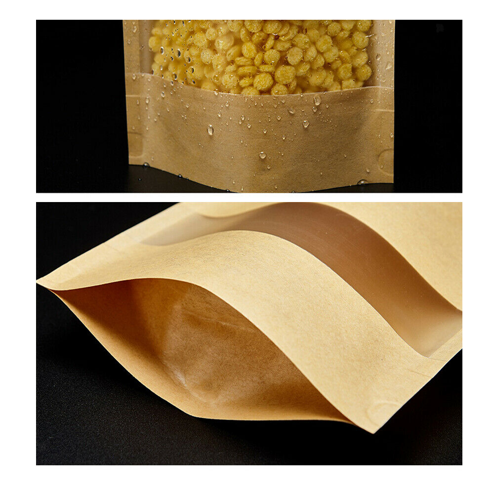 100X Kraft Paper Bags w/ Transparent Window Dry Food Coffee Storage 14x22+4