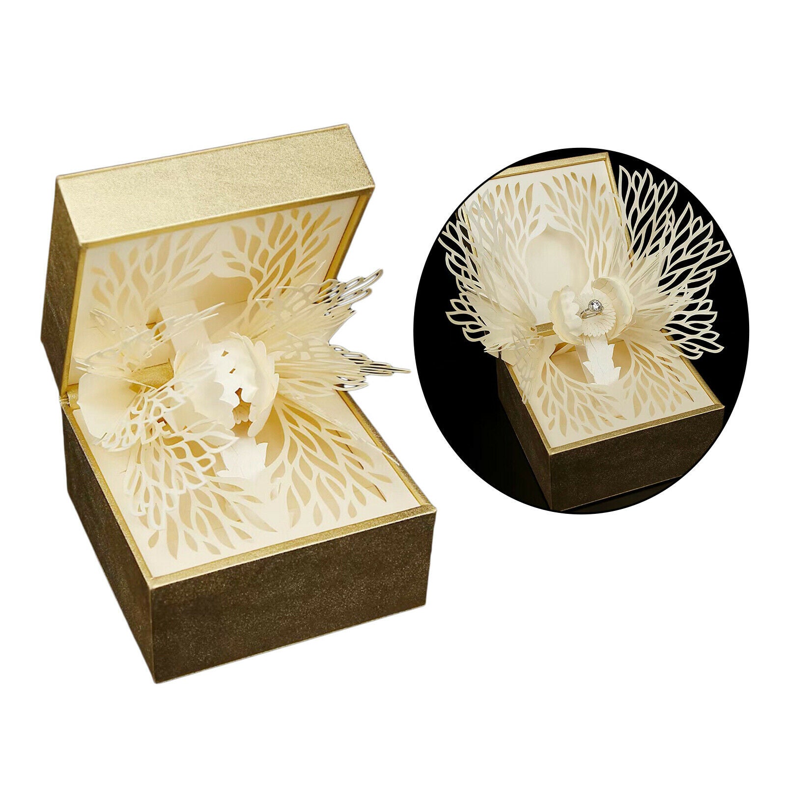 Ring Box Petal Paper Carving Ring Box for Wedding Suprise Proposal