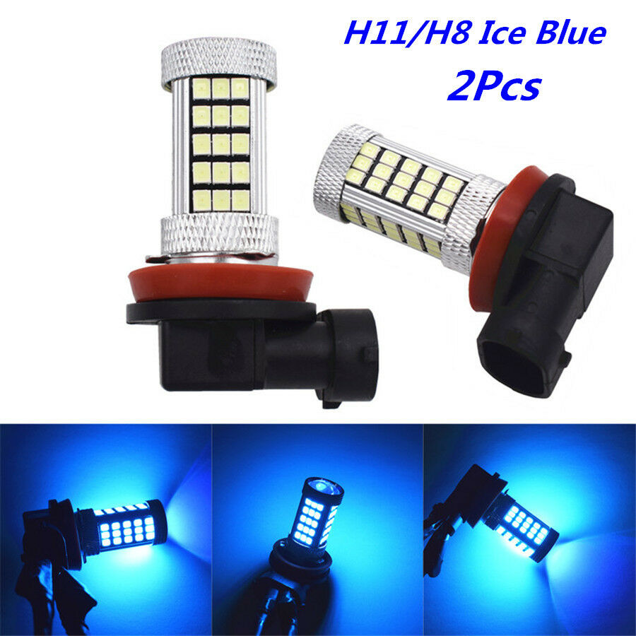 2Pcs 3000K Ice Blue 2835 66SMD H11 H8 LED Light Bulb Car Fog Light Driving Lamps