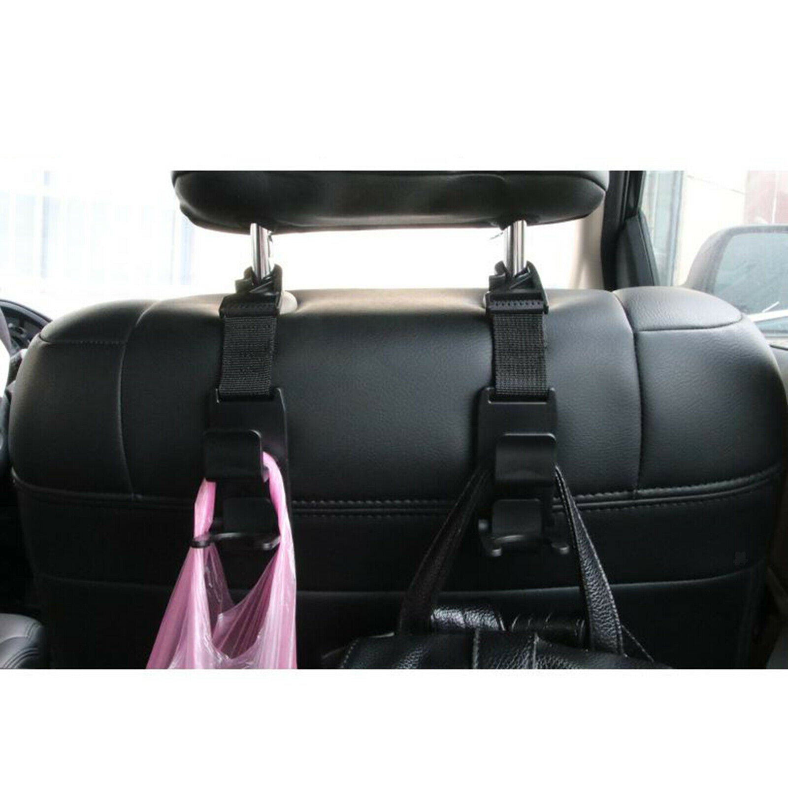 2pcs Black SUV Auto Car Seat Hook Purse Hanging Holder Clip for Grocery Bags