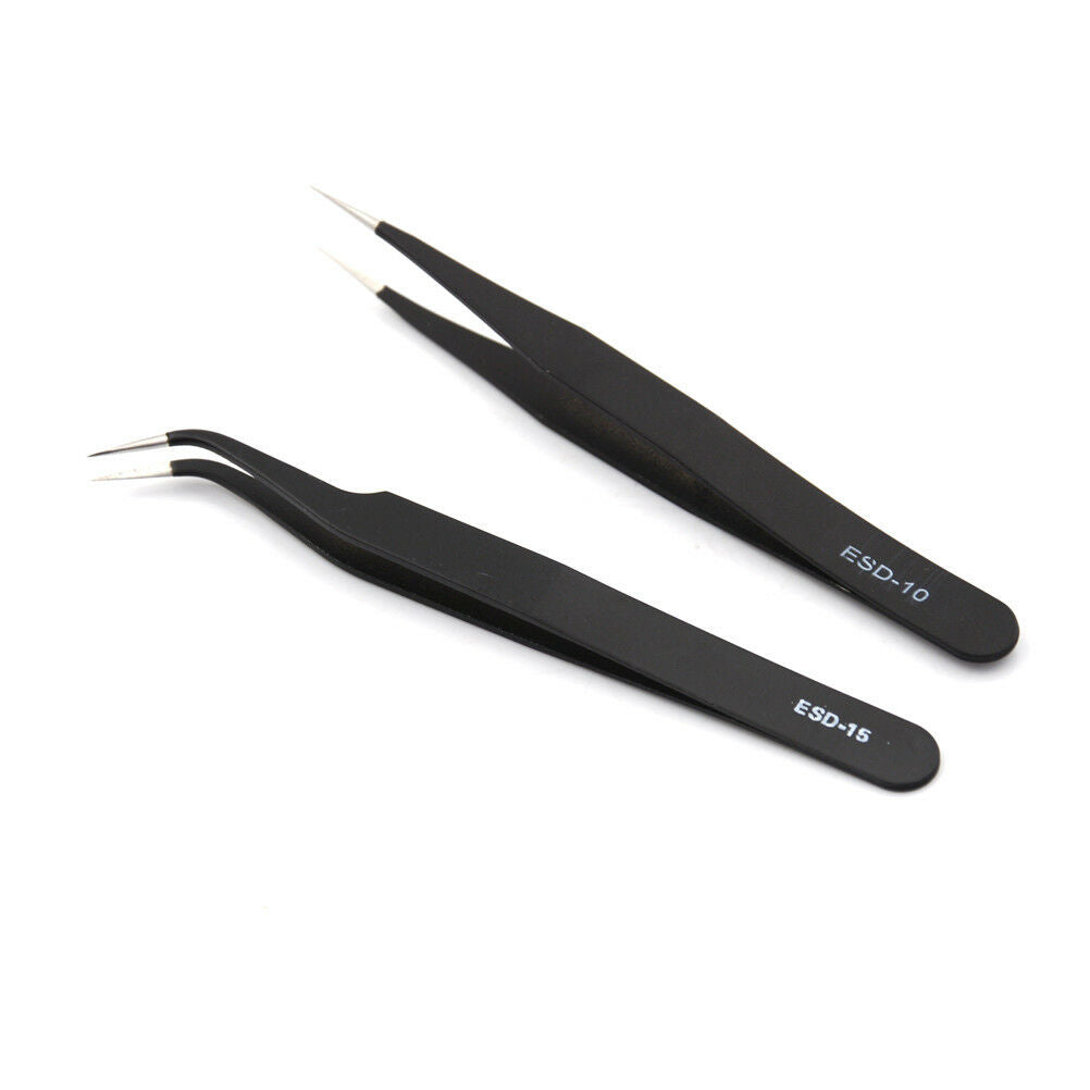 2Pcs/set New Black Anti-static Straight Curved Tweezers Fashion Tools .l8