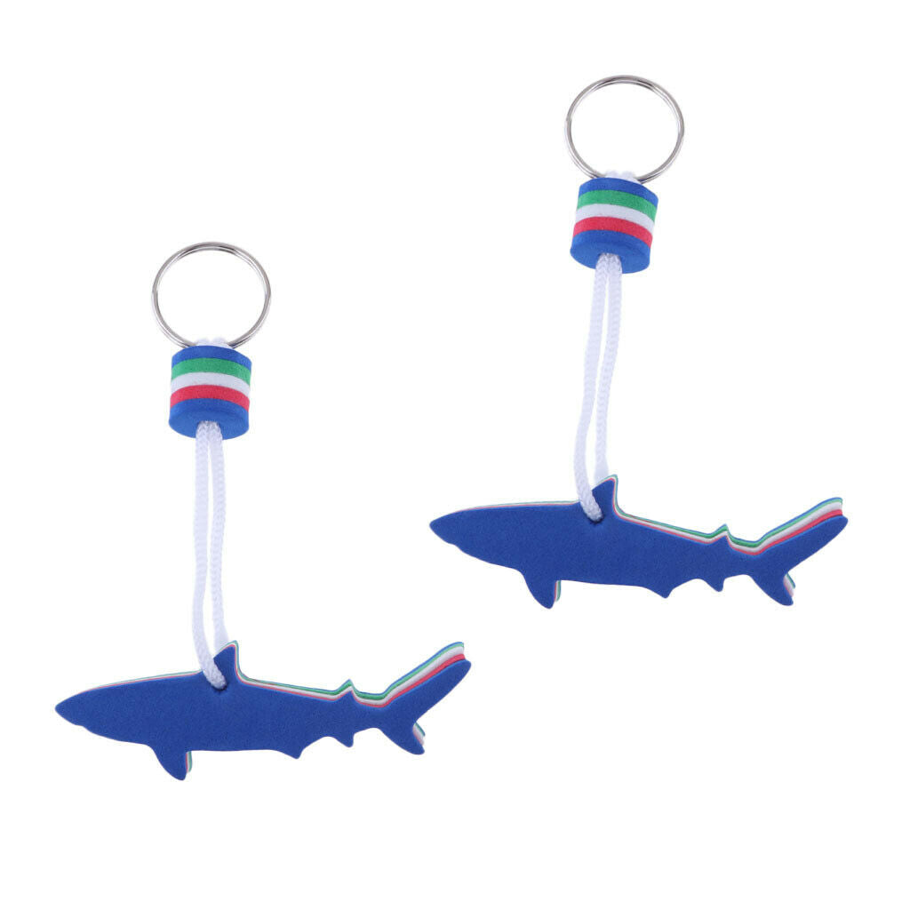 2Pcs Blue Shark EVA Foam Floating Keychain Water Beach Sports Keyring Holder