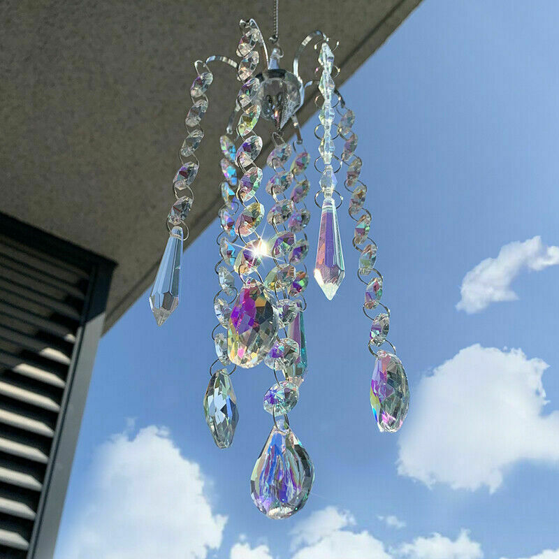 Crystal Prisms Wind Chimes Hanging Chandelier Chimes Home Hanging Decoration_DD