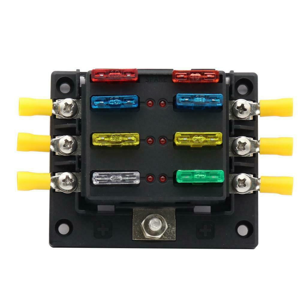 6 Way 12V-32V Car Power Distribution  Fuse Holder Box Block Panel Fuse Boat