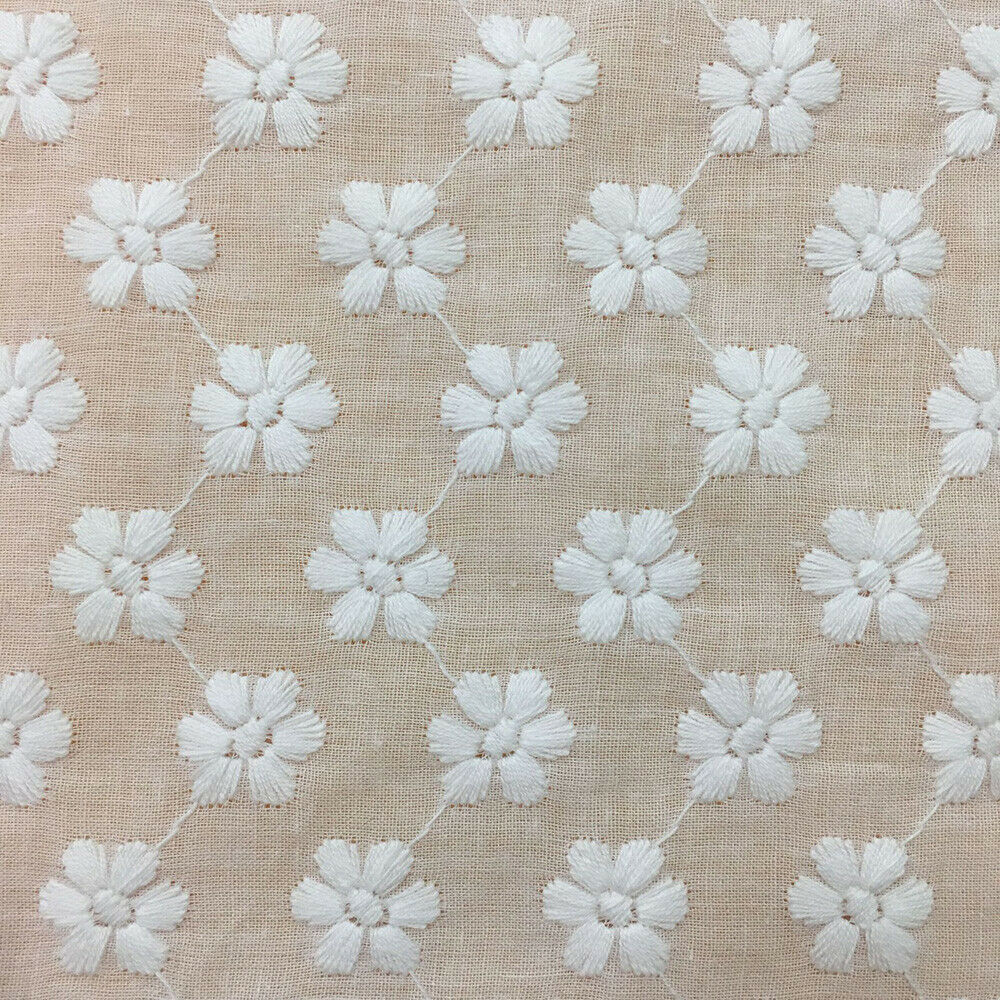 Small Flowers Cotton Embroidery Cloth White Floral Fabric DIY Handcraft 50*130CM