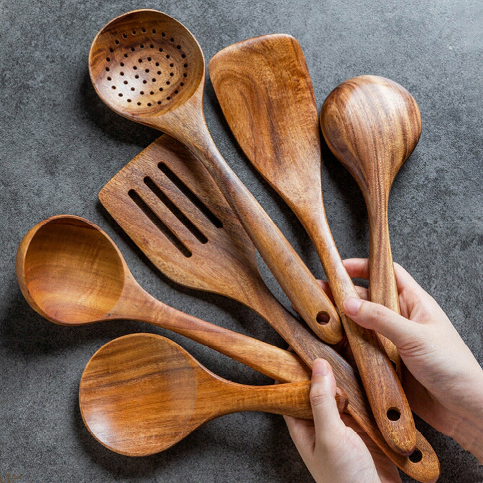 7pcs Kitchen Utensil Set Spoon Scoop Spatula with Wood Handle Gift