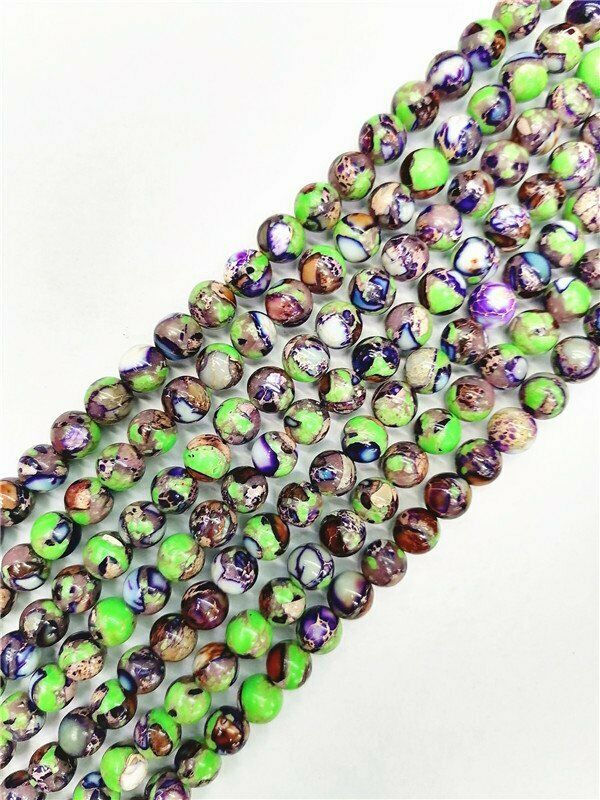 1 Strand 8mm Purple&Green Sea Sediment Jasper Round Loose Beads 15.5inch HH7582