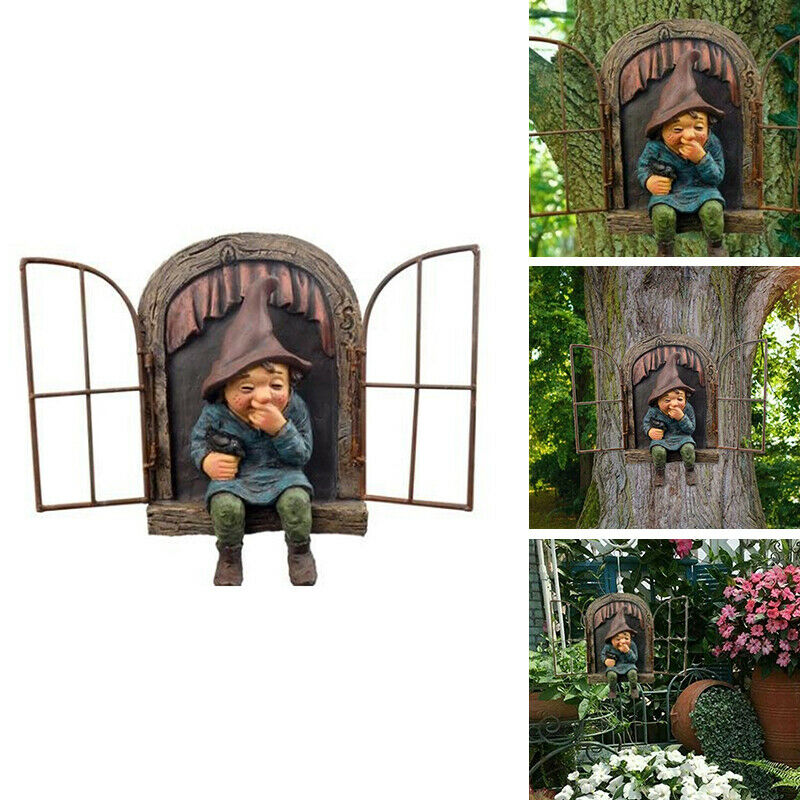 Naughty Garden Gnome Statue Elf Out The Door Tree Hugger HOT Home Decor L/P