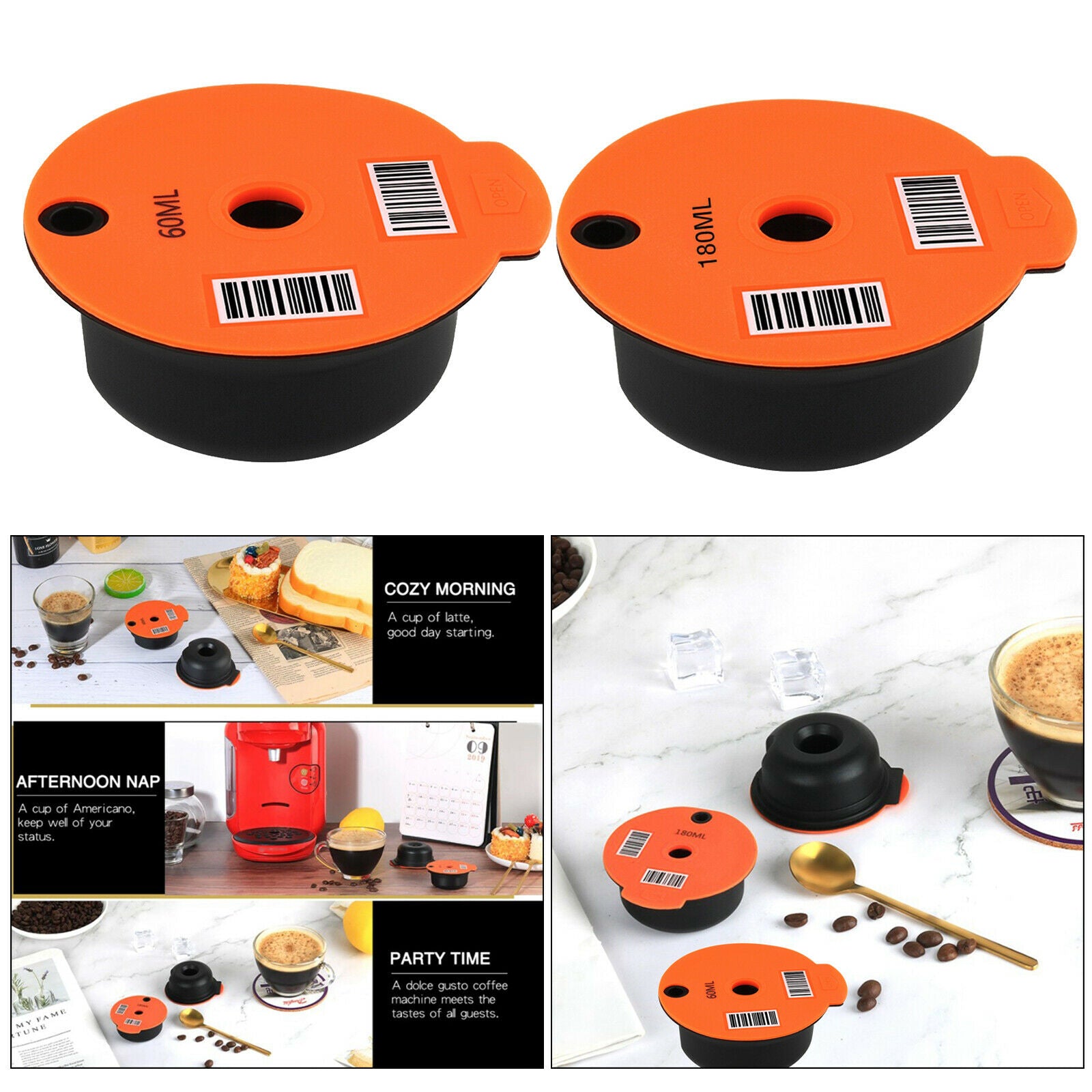2Pcs Reusable Coffee Capsule Filter with Slicone Lid for Bosch Tassimo
