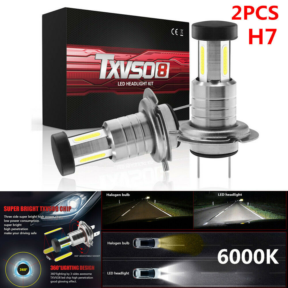 2PCS Car H7 LED Headlight Lamp Bulb 360Â° Lighting White Fog Light DRL 6000K IP68
